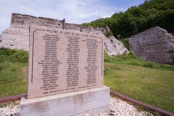 Memorial at Austin Dam in Potter County, Pennsylvania