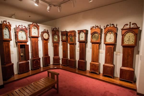 Grandfather clocks at the Chester County Historical Society Museum in West Chester, Pennsylvania