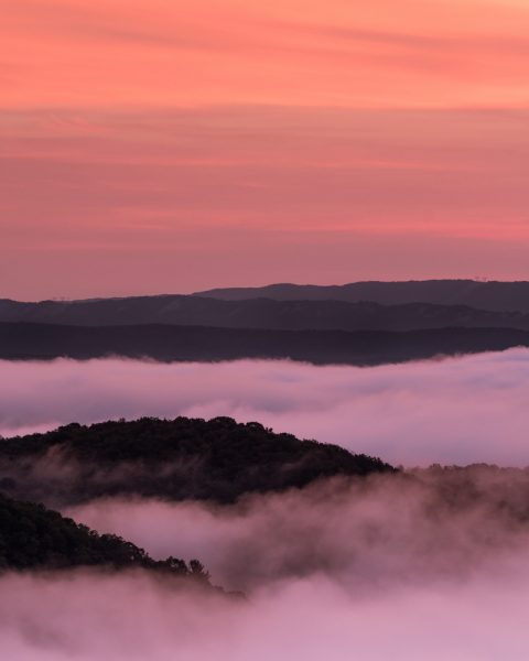 Foggy Sunrise over Raystown Lake from Ridenour Overlook in Huntingdon County PA