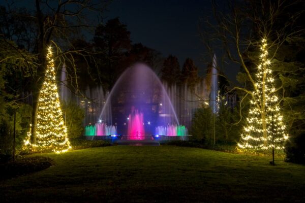 Fountain at Christmas at Longwood Gardens near Philly