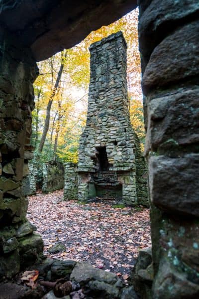 Stone ruins seen while hiking the Flat Rock Trail in Linn Run State Park.