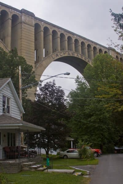 The Tunkhannock Viaduct passes over a home in Nicholson, PA