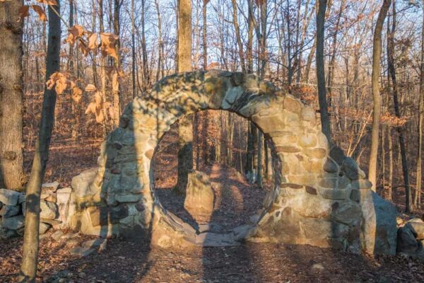 Celtic eye at Columcille Megalith Park that was seen while hiking