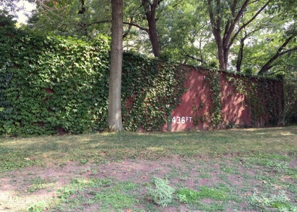 Outfield Wall of Forbes Field on the University of Pittsburgh campus.