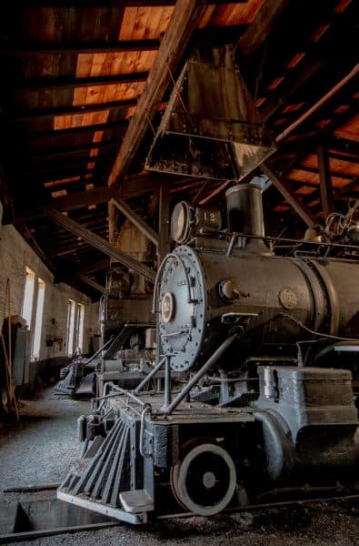 A steam engine sits in the roundhouse at the East Broad Top Railroad in Rockhill PA