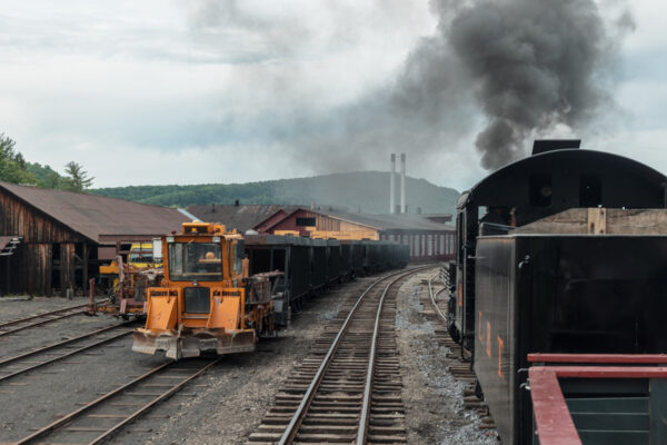 A steam engine on the East Broad Top Railroad moves through their rail yard in Huntingdon County PA