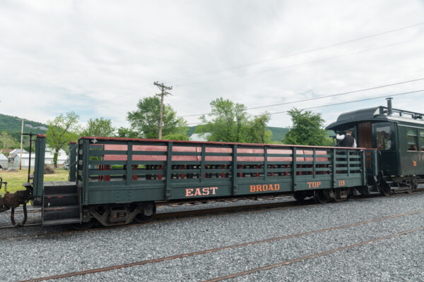 An open-air car on the East Broad Top Railroad in Huntingdon County PA