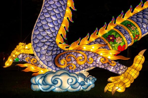 A close-up shot of the dragon lantern at the Chinese Lantern Festival in Philadelphia, PA