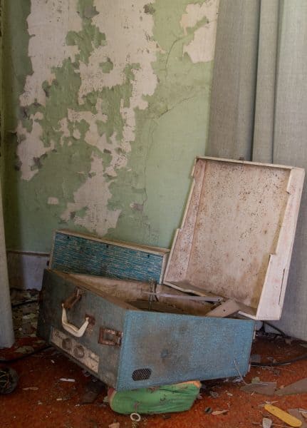 Record player inside an abandoned home in western Pennsylvania