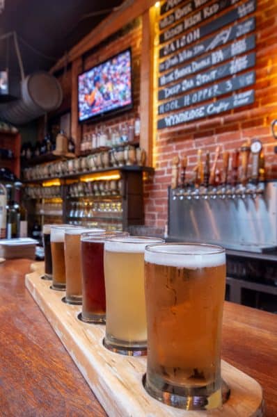 Flight of beer at Mudhook Brewing Company in York, Pennsylvania