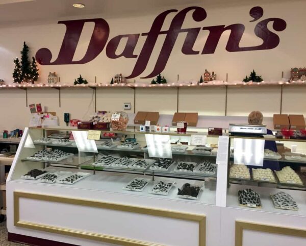 Chocolate counter at Daffin's Candies in Sharon, PA