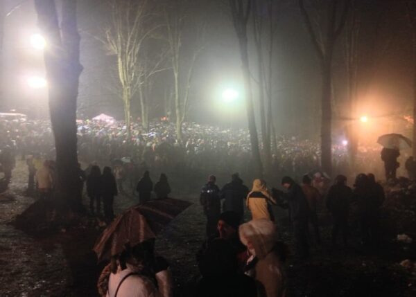 Crowds awaiting Groundhog Day in Punxsutawney, Pennsylvania