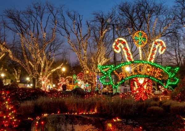 Welcome lights at Hersheypark Christmas Candylane in Hershey, Pennsylvania