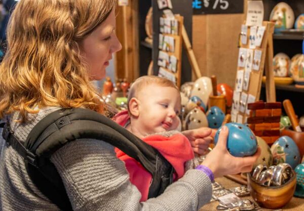 Shopping at the Christmas Village in Philadelphia, Pennsylvania