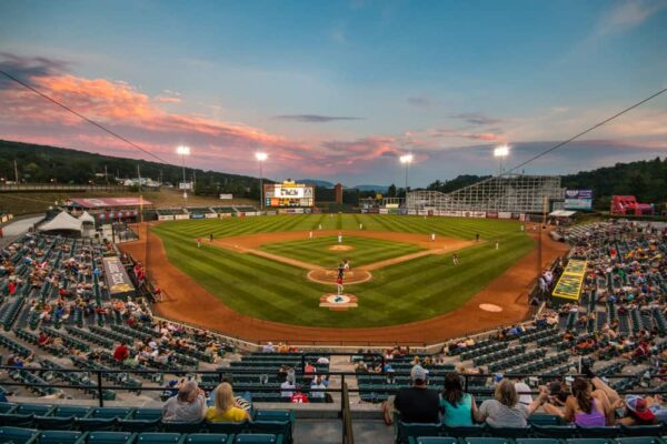 Altoona Curve baseball game at sunset