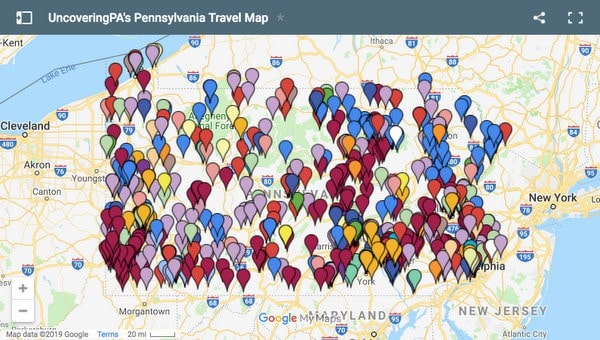 Map of things to do in Pennsylvania