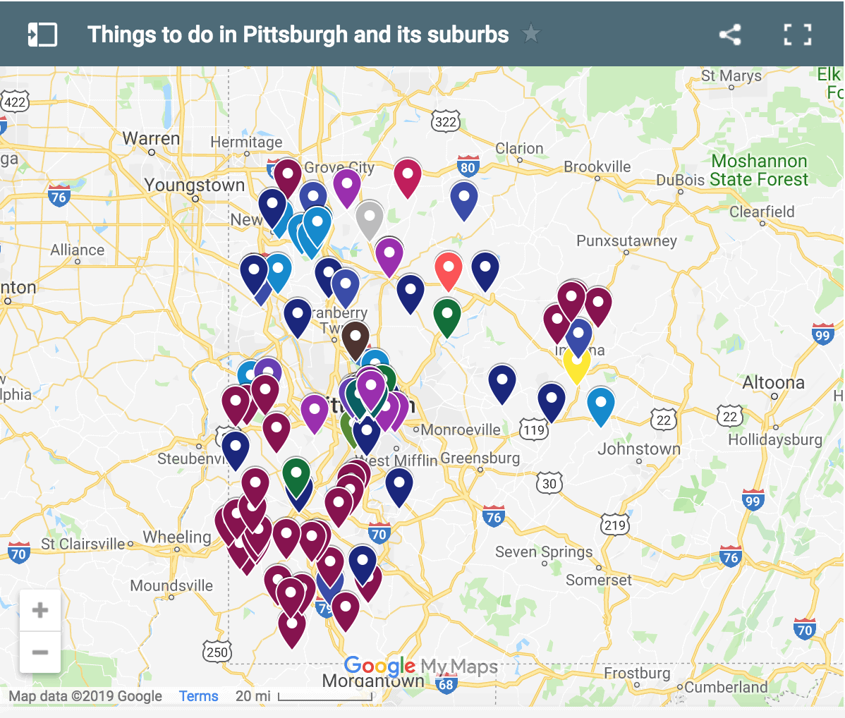 Pittsburgh travel map