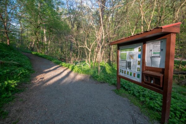 Trailhead for Shenks Ferry Wildflower Preserve near Lancaster PA