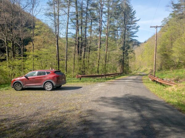 Parking area for Chimney Hollow Falls in the PA Grand Canyon