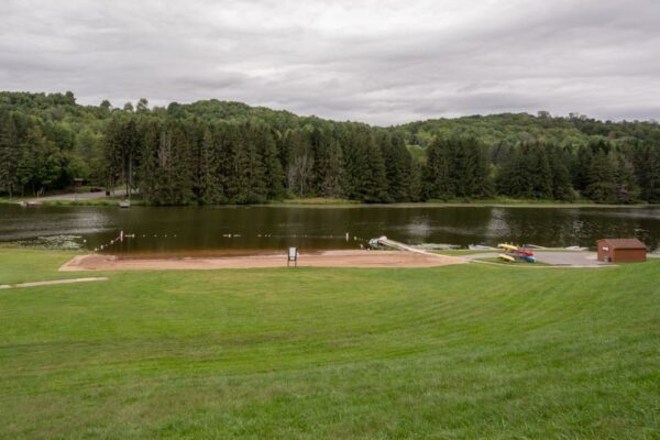 The beach at Hills Creek State Park near Mansfield, Pennsylvania