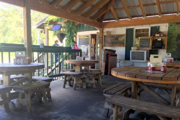 Outdoor patio at the Ohiopyle House Cafe in Ohiopyle, Pennsylvania