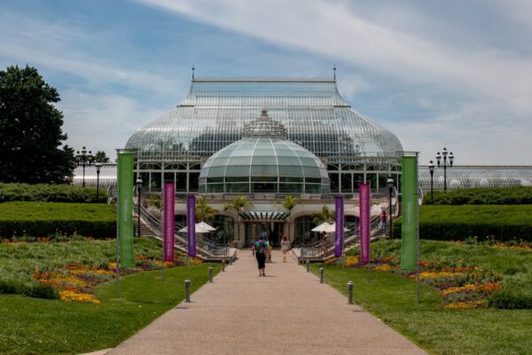 The entrance to the beautiful Phipps Conservatory and Botanical Gardens in Pittsburgh, PA.