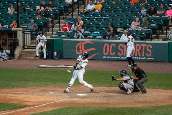 Batter hitting during a York Revolution baseball game in York, PA