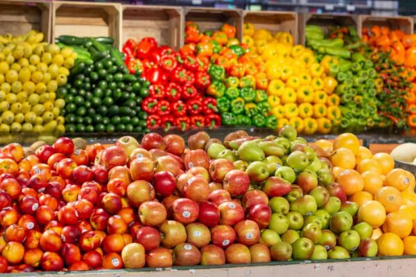 Produce stand at Reading Terminal Market in Philadelphia, PA