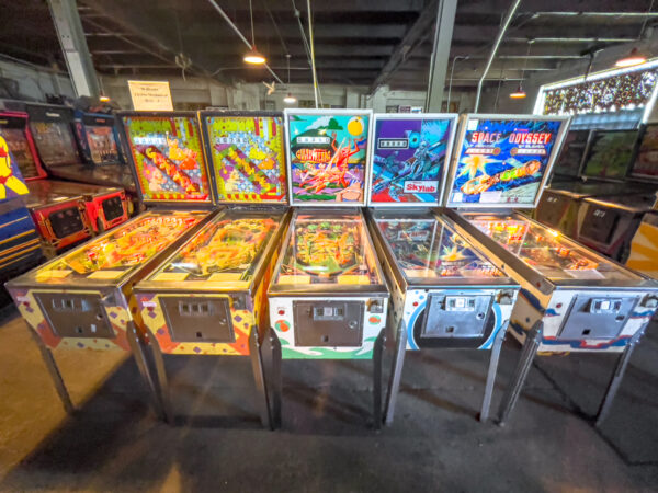 Antique pinball machines lined up at Pinball Perfection in Allegheny County PA