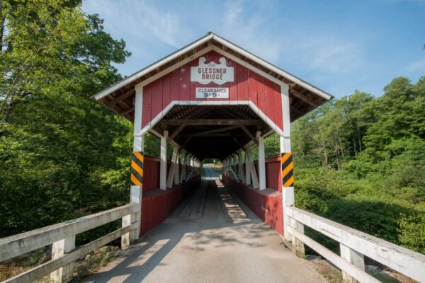 The entrance to Glessner Covered Bridge in Shanksville, PA.