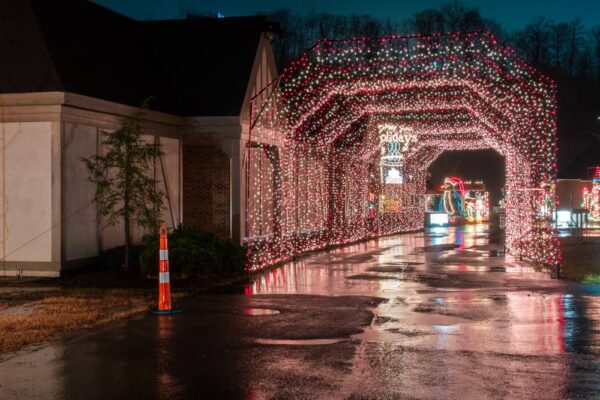 Light tunnel at Holiday Lights on the Lake Christmas display in Altoona PA
