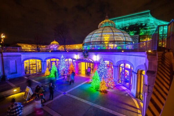 Entrance to Phipps Conservatory during Christmas in PA