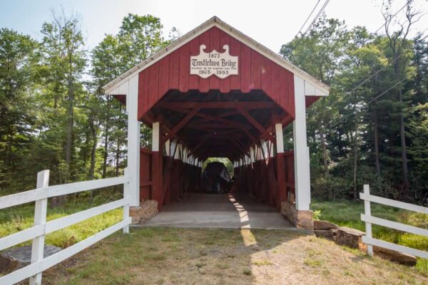 The entrance to Trostletown Covered Bridge in Somerset County PA