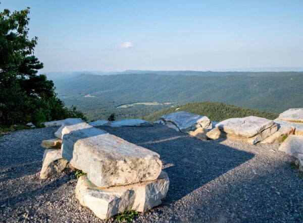 Stone bench at Big Mountain Overlook near McConnellsburg Pennsylvania