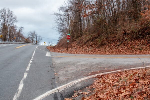 Gravity Hill at the intersection of two roads in York County Pennsylvania
