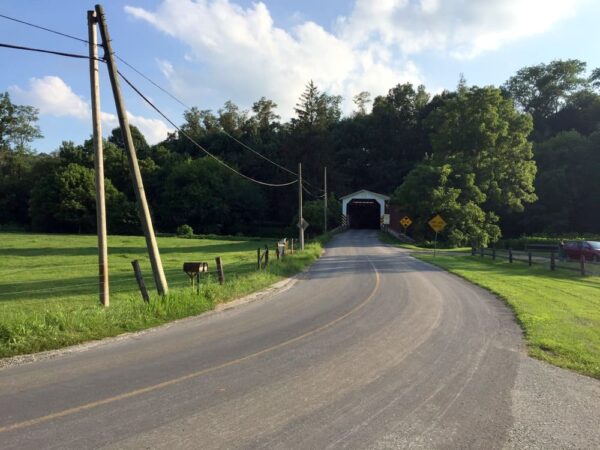 Lancaster County road with a covered bridge