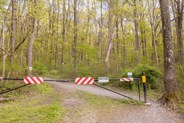 Gate for the trailhead at Boyd Big Tree Preserve Conservation Area in Harrisburg PA