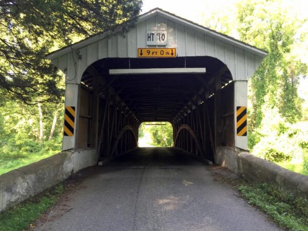 The entrance to Rudolph Arthur Covered Bridge near Oxford Pennsylvania