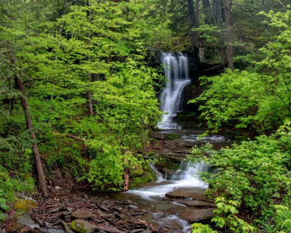 The roadside waterfall known as Bowling Alley Falls near Wyalusing, PA