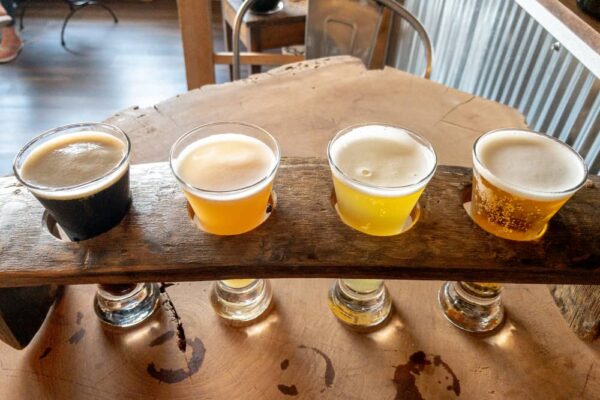 A flight of beers at Olde Bedford Brewing in Bedford PA