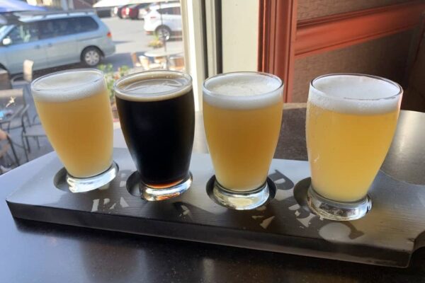 Flight of beers at Rotunda Brew Pub in Hershey Pennsylvania