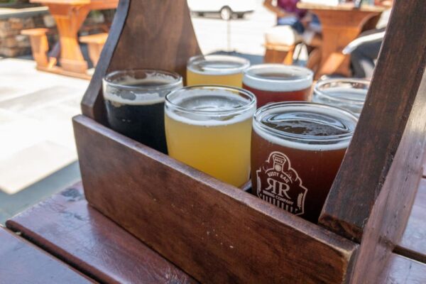 A flight of beers at Rusty Rail Brewing in Mifflinburg PA