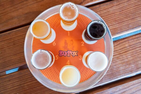 Flight of beers at Sly Fox Brewing in Pottstown PA