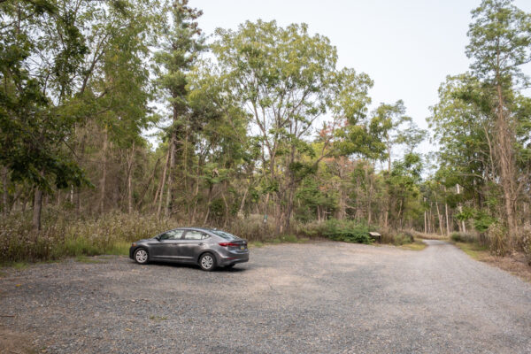 The parking area for Camp Michaux in Michaux State Forest