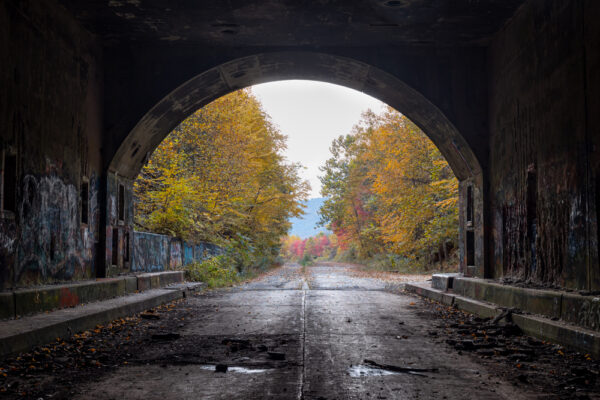 Looking out from inside one of the Abandoned PA Turnpike tunnels