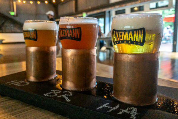 A flight of beers at Axemann Brewery in Bellefonte PA