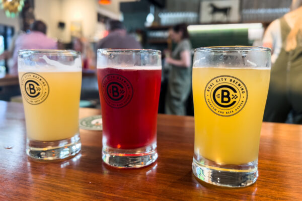 Three glasses of beer at Boal City Brewing in Boalsburg PA