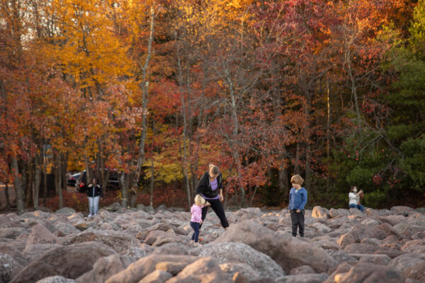 People exploring the Hickory Run boulder field near Albrightsville PA