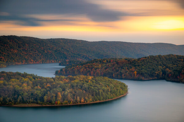 Sunset at Hawn's Overlook at Raystown Lake during fall in Pennsylvania