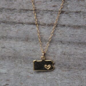 Gold plated Pennsylvania necklace with hand-stamped heart